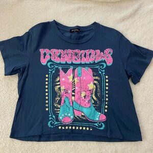 Blue and Pink Western Graphic Short Sleeve Tee